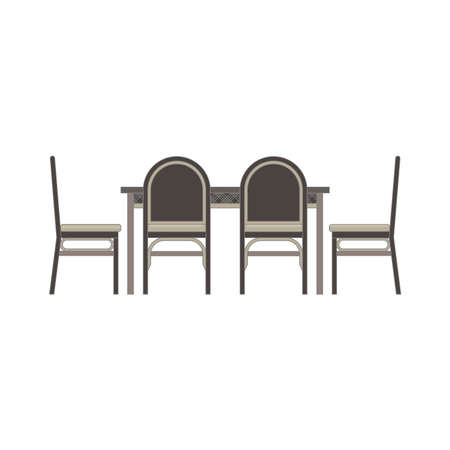 Vector table chair two flat icon isolated. Restaurant furniture side view illustration. Cafe design dinner interiorのイラスト素材
