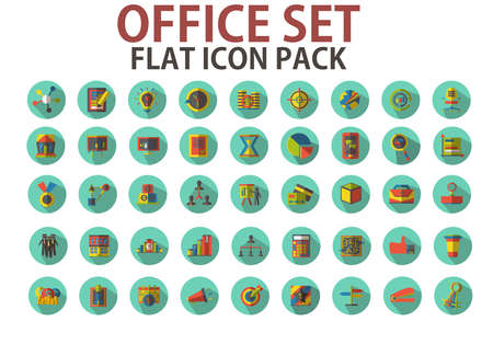 office set flat icon vector with long shadows business isolated symbol sign social illustration collectionのイラスト素材