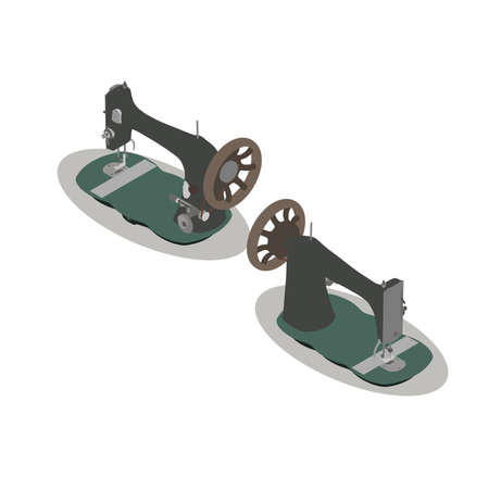 Sewing machine isometric vector vintage old illustration tailor icon retro isolatedのイラスト素材