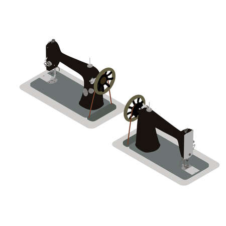 Sewing machine isometric vector vintage old illustration tailor icon retro isolatedのイラスト素材