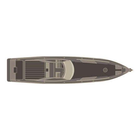 Vector powerboat flat icon engraving summer voyage cruise transportation illustration. Retro marine vintage transport. Boat symbol on white backgroundのイラスト素材
