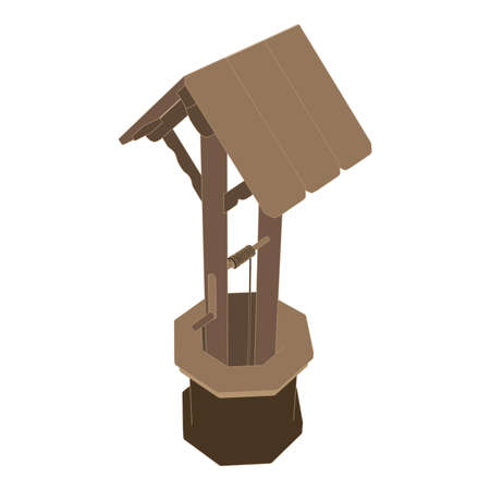 Well water vector wooden illustration old icon roof bucket background isolated village farm ruralのイラスト素材