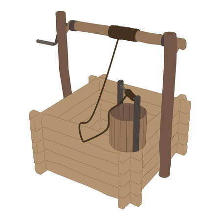 Well water vector wooden illustration old icon roof bucket background isolated village farm ruralのイラスト素材