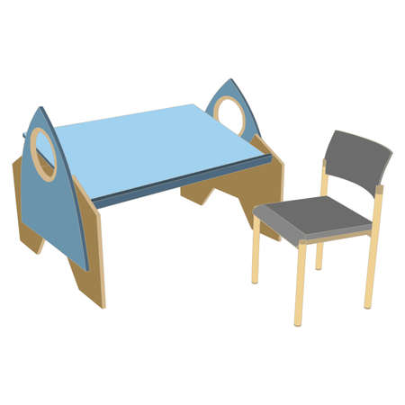 Vector kids room table illustration children interior flat design classroom chairのイラスト素材