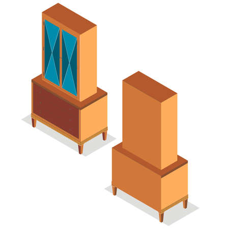 Flat fashion design isometric vector illustration of modern cupboard room isolated on background white.のイラスト素材