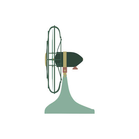 Vector Fan green electric front view design style. Circle symbol blower ceiling graphic element ventilation blade icon. Wind airflow silhouette air sign. Portable modern illustration retro hot vintageのイラスト素材