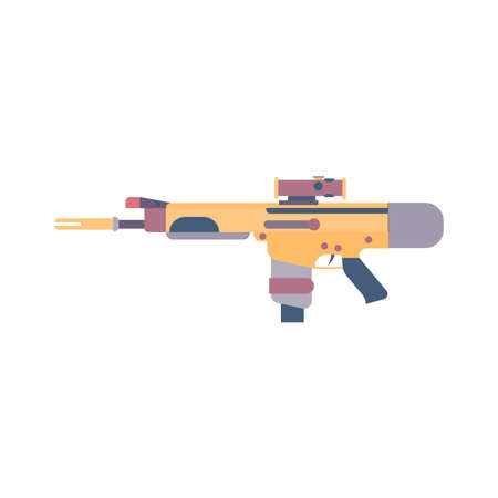 Futuristic gun weapon vector illustration laser blaster science game future. Space military...