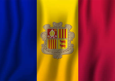 Andorra realistic waving flag illustration. National country background symbol. Independence day.のイラスト素材