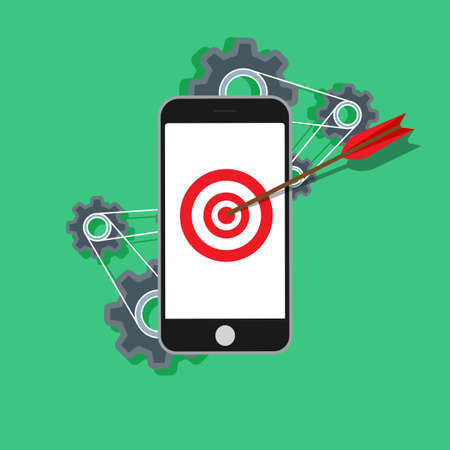 Mobile phone business marketing technology online. Modern analysis seo vector concept. Social media success device digital work. Management development  symbol icon. Sign flat app smartphone design.のイラスト素材