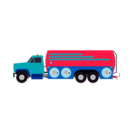Airport aviation fuel truck vector flat side view. Airplane petrol tanker transportationのイラスト素材