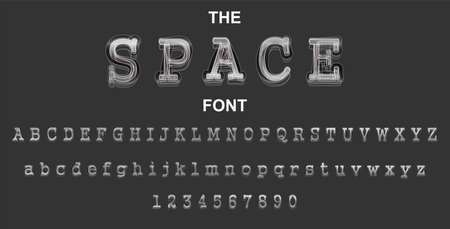 Space font and alphabet with numbers. Vector typography letter design.のイラスト素材