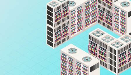 Data network isometric 3D connectrion technology banner. Business digital service vector...
