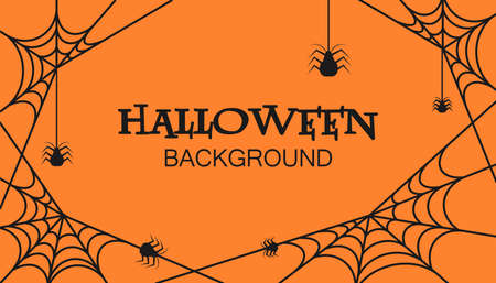 Halloween celebration orange background art. Invitation greeting card with web and spider vector.のイラスト素材