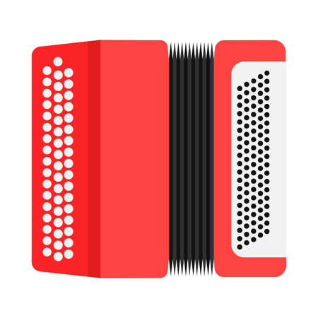 Accordion sound classic equipment illustration. Red flat vector icon front viewのイラスト素材
