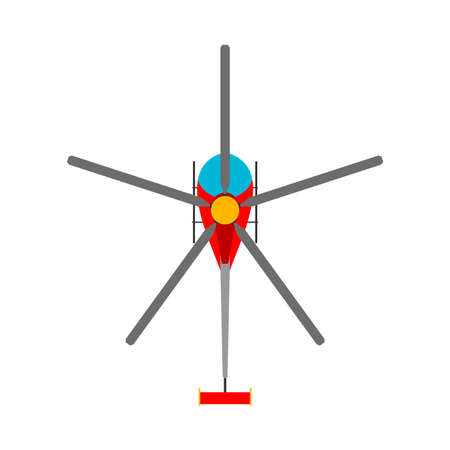 Helicopter vector flat icon top view. Aerial red traffic engine illustration aviationのイラスト素材
