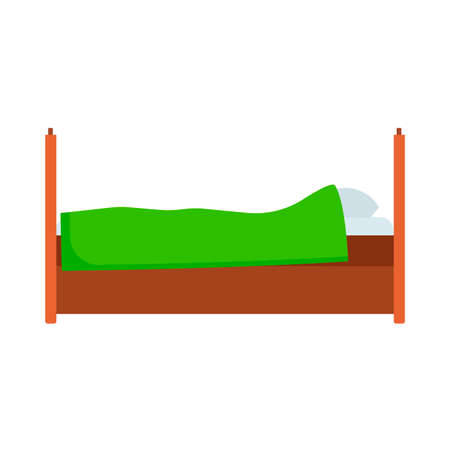 Bed side view vector icon comfortable apartment. Bedding room luxury pictogram mattress interior. Flat wooden furnitureのイラスト素材