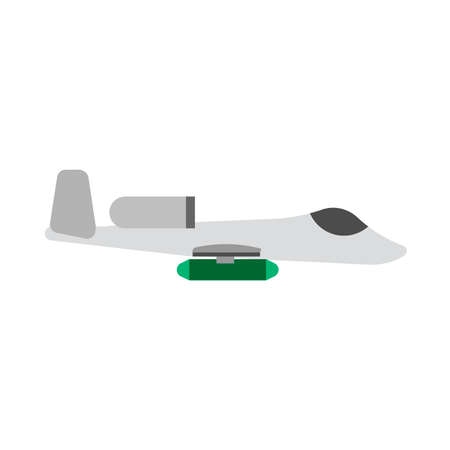 Jet fighter illustration transport warplane engine. Warfare military vehicle vector icon side view.のイラスト素材