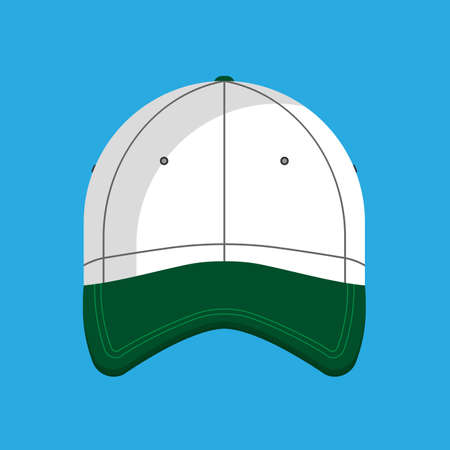 Baseball cap vector flat icon hat isolated clothing. Accessory front view green sport uniform cotton visorのイラスト素材