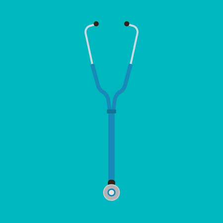 Stethoscope medical doctor examination vector icon blue. Hospital therapy cardiac equipment heartbeat pulse tool instrumentのイラスト素材