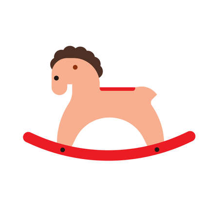 Rocking horse fun symbol toy wooden vector icon, Vintage flat element child toddler interior. Pony game ride chairのイラスト素材