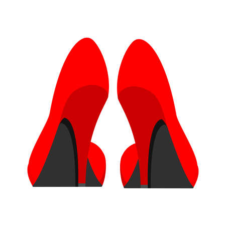 High heel red beautiful foot shoes wear. Feminine trendy fashion accessories flat back view. Love sexy long model vector iconのイラスト素材