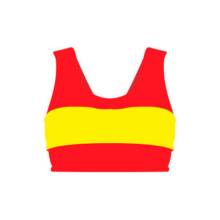 Sports bra red apparel clothing body illustration symbol vector icon. Dress woman swimsuit fitness yoga isolated whiteのイラスト素材