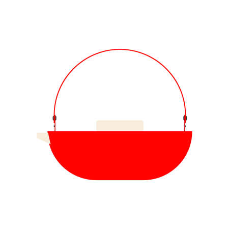 Teapot red side view vector icon. Traditional symbol tea art. Handle decorative flat kitchenware kettle potのイラスト素材