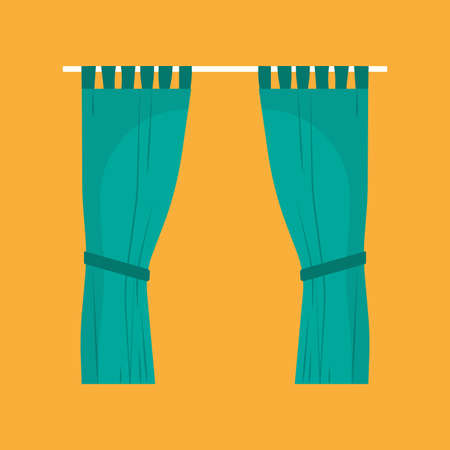 Ð¡urtains green textile decor style stage vector icon. Classic window material texture indoor flat cloth luxury fabric silkのイラスト素材