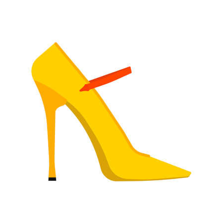 High heel yellow beautiful foot shoes wear. Feminine trendy fashion accessories flat side view. Love sexy long model vector iconのイラスト素材