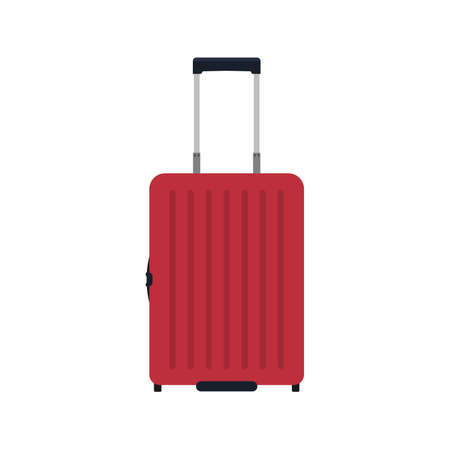 Suitcase travel front view vector icon. Baggage vacation bag isolated white. Journey handle brown trolley valiseのイラスト素材