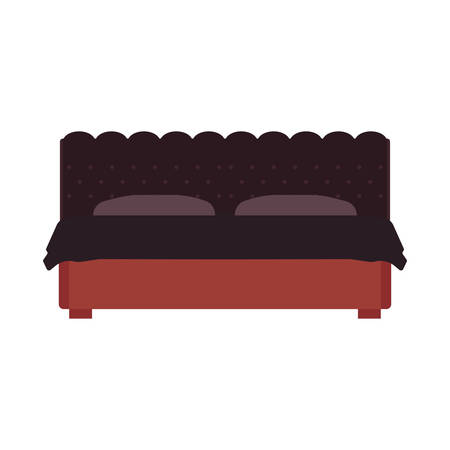 Bed front view vector bedroom cartoon furniture home. Sleep interior hotel rest. Flat duvet simple flat apartmentのイラスト素材