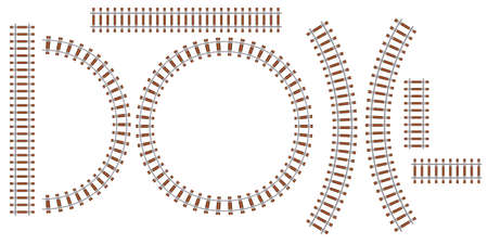Railroad track train vector top view. Railway locomotive travel path transit way line. Subway traffic curve set metroのイラスト素材