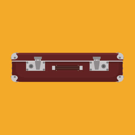 Suitcase travel front view vector icon. Baggage vacation bag isolated white. Journey handle brown...