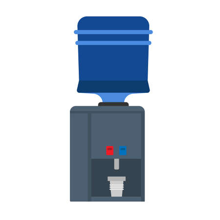 Water dispenser vector flat icon liquid. Cooler bottle drink office plastic equipment. Blue gallon purified machine verticalのイラスト素材