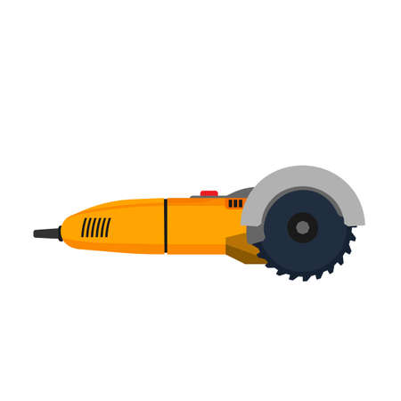 Power saw tool construction vector icon. Circular electric blade equipment machine cutter. Industry disk angle grinderのイラスト素材