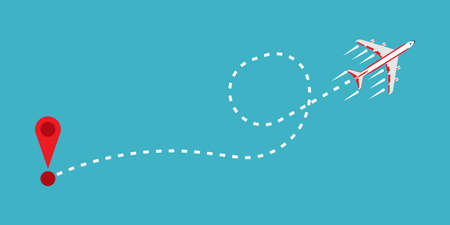 Airplane line path track flight vector illustration. Trace dotted route plane travel transport....