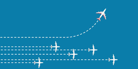Red airplane change direction concept business solution. Plane way courage leadership strategy...