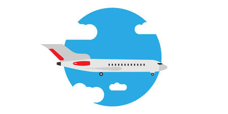Plane fly in cloud sky illustration banner concept. Travel tourism jet direction holiday flat....