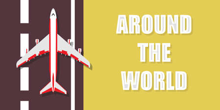 Around the World vector travel illustration background. Airplane global tour holiday vacation trip banner. Cruise adventure summer journey recreation dream. Business planeのイラスト素材