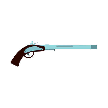 Handgun pistol weapon vector illustration isolated. Firearm revolver danger symbol cartoon art. Old trigger assault equipment game colt sideのイラスト素材