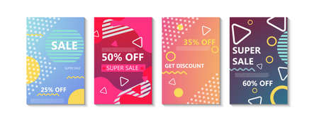 Memphis sale banner vector template background advertising offer. Poster design discount geometric abstract promotion card. Special geometry promo retail voucher. Minimal set business elementのイラスト素材