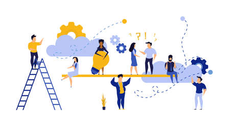 People teamwork idea vector illustration. Business work balance exercise harmony. Time investment...