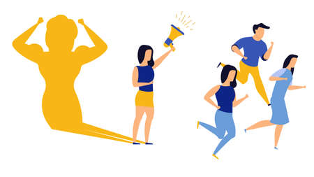 Business ambition leader woman vector illustration concept. Superwoman cape challenge leadership....