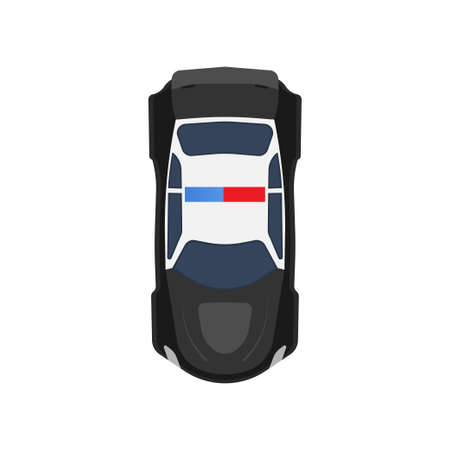Police car top view vector icon vehicle illustration. Black and white transportation patrol cop automobile isolated with siren emergency light. Auto law security crime sheriff design. Guard truckのイラスト素材
