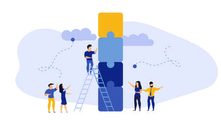 Business teamwork team vector concept illustration idea work. Success corporate background design cooperation partnership banner. Collaboration company group. Building puzzle connection unity page.のイラスト素材