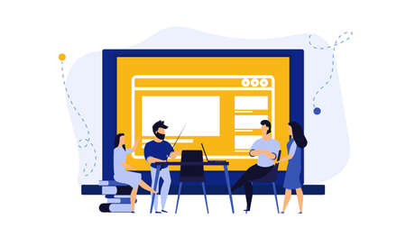 Digital classroom virtual learning education concept illustration vector. Computer class school study knowledge online. Student training with smart laptop network. Web video teaching distance courseのイラスト素材