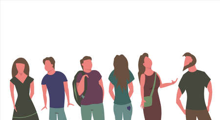 People in line vector flat illustration man and woman isolated on white. Concept group human social...