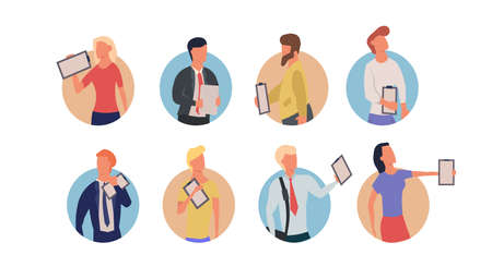 Set people with clipboard vector business illustration with man and woman concept. Character...