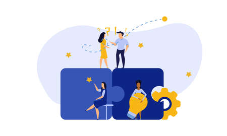 Puzzle team work vector illustration concept partner. Partnership teamwork business people collaboration together vector design. Concept jigsaw part solution group connect. Cooperation strategy ideaのイラスト素材