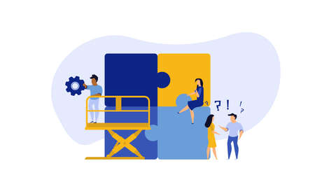 Puzzle team work vector illustration concept partner. Partnership teamwork business people...
